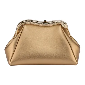 BVLGARI Serpenti Series Calfskin One Shoulder Crossbody Clutches Small Size Women's Gold