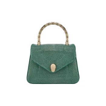 BVLGARI Serpenti Forever Series Galuchat Leather Shoulder Bag Crossbody Bag Handbag Small Size Women's Green