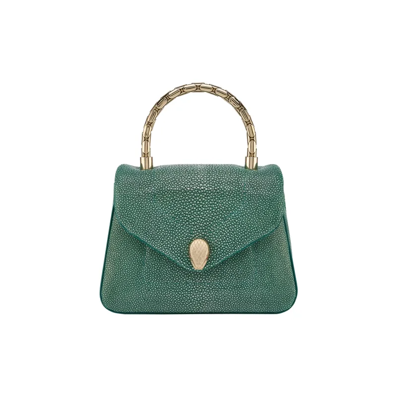 BVLGARI Serpenti Forever Series Galuchat Leather Shoulder Bag Crossbody Bag Handbag Small Size Women's Green-0