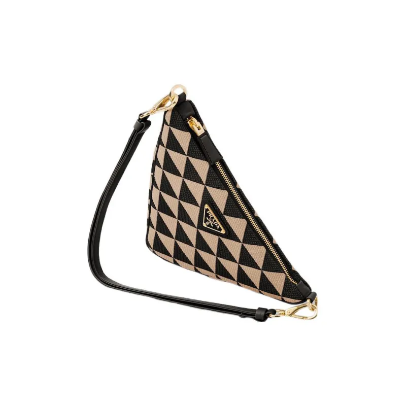 PRADA Fabric With Leather Shoulder Bag Handbag Mini Women's Black/Beige-2