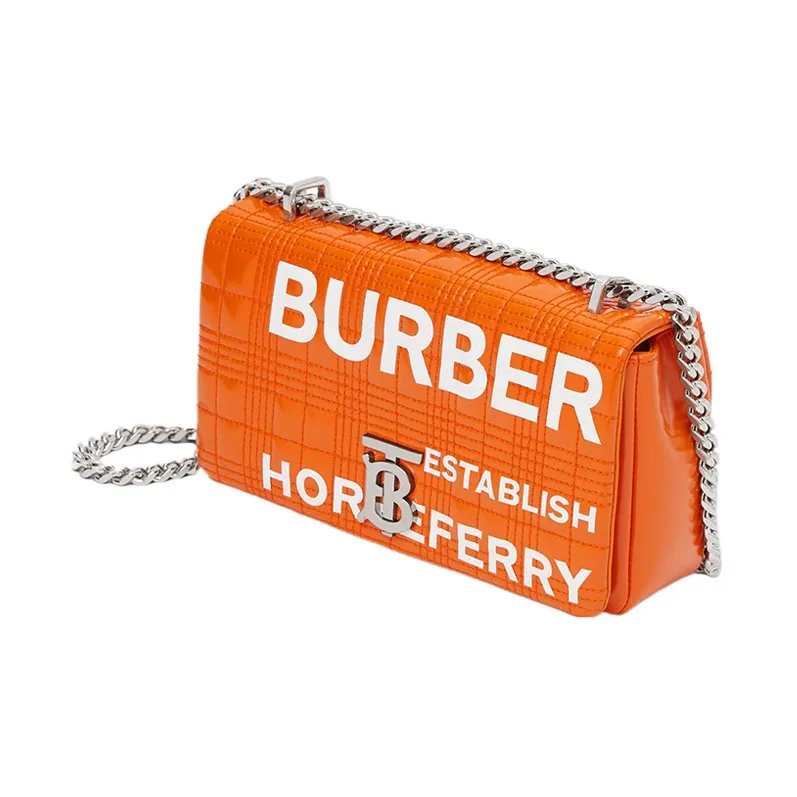 Burberry Horseferry Cotton With Lambskin Trim Lola Bag Crossbody Shoulder Bag Small Size Women's Orange-2