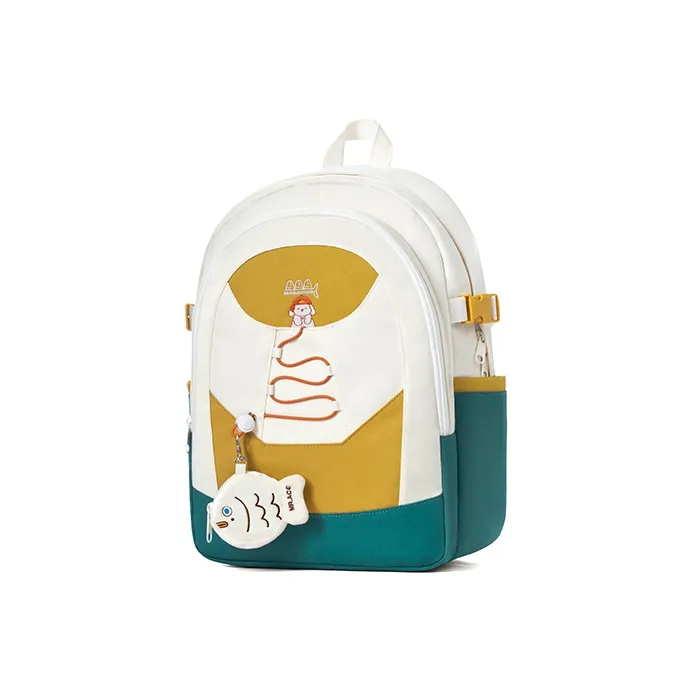 MR.ACE HOMME Polyester Backpack Medium Size Unisex Preppy Black/Mocha/Elf Green-9