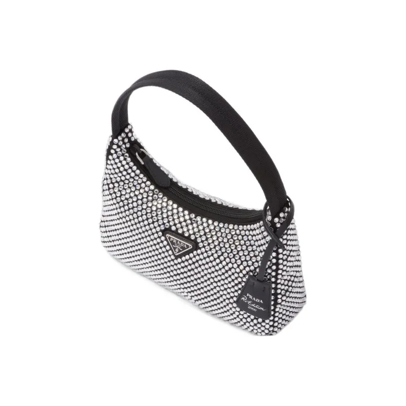 PRADA Satin Fabric Hobo Bag Shoulder Bag Handbag Shoulder Bag Mini Women's Black-2