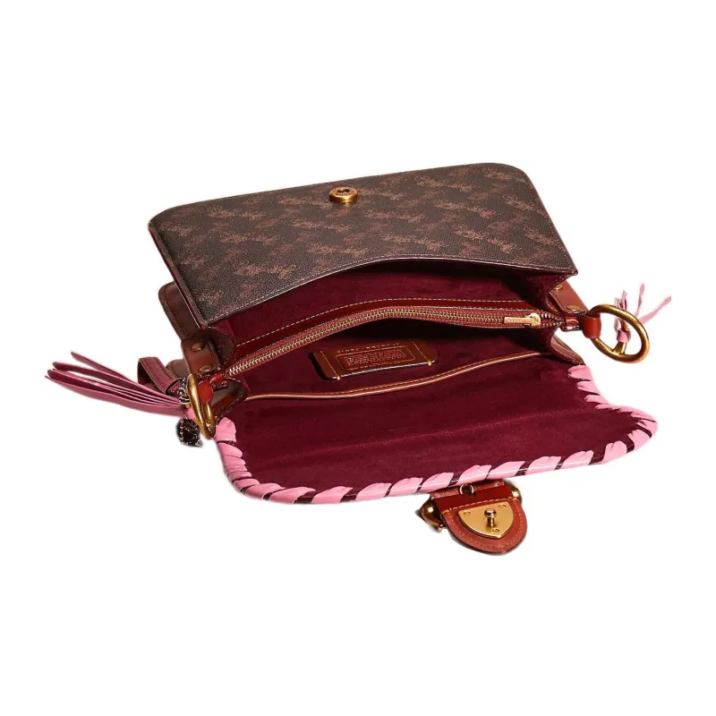 COACH Beat Coated Canvas With Calfskin Portable Crossbody Bag Shoulder Bag Medium Size Women's Tan & Rust-2
