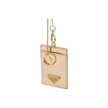 PRADA Leather Card Holder Women's Gold