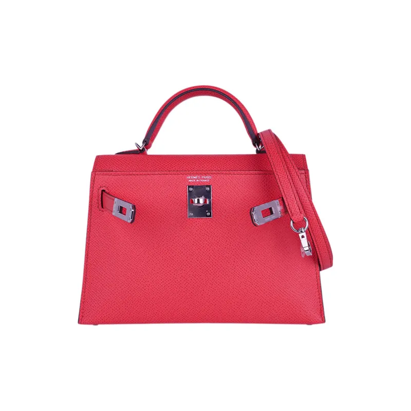 HERMES Kelly Epsom Leather Kelly Bag, Shoulder Bag, Crossbody Bag, Handbag Mini Women's 0E Rose Texas Pink-1
