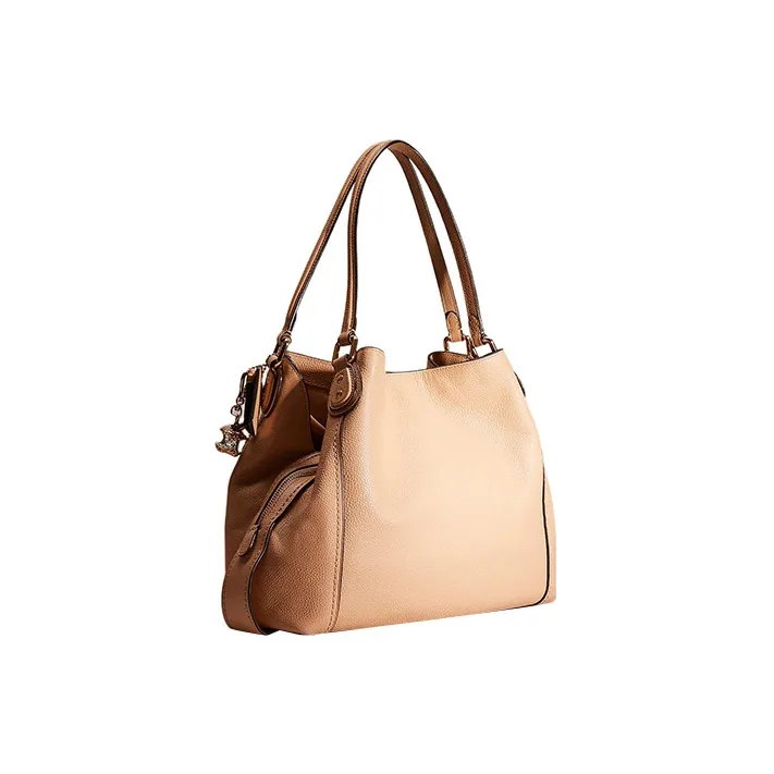 COACH Edie Pebbled Leather Portable Crossbody Bag Shoulder Bag Large Size Women's Beech Wood Color-1