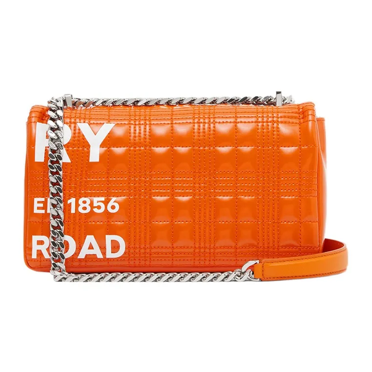 Burberry Horseferry Cotton With Lambskin Trim Lola Bag Crossbody Shoulder Bag Small Size Women's Orange-3