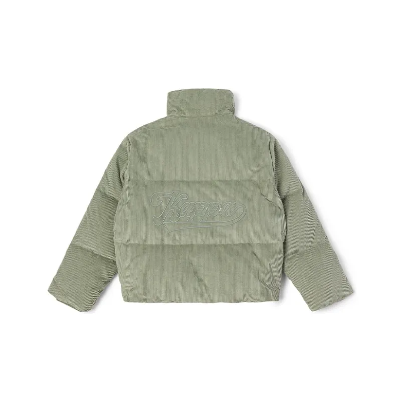 Kappa Solid Color Stand Collar Fleece-Lined Cropped Down Jacket Women's Tank Green-1