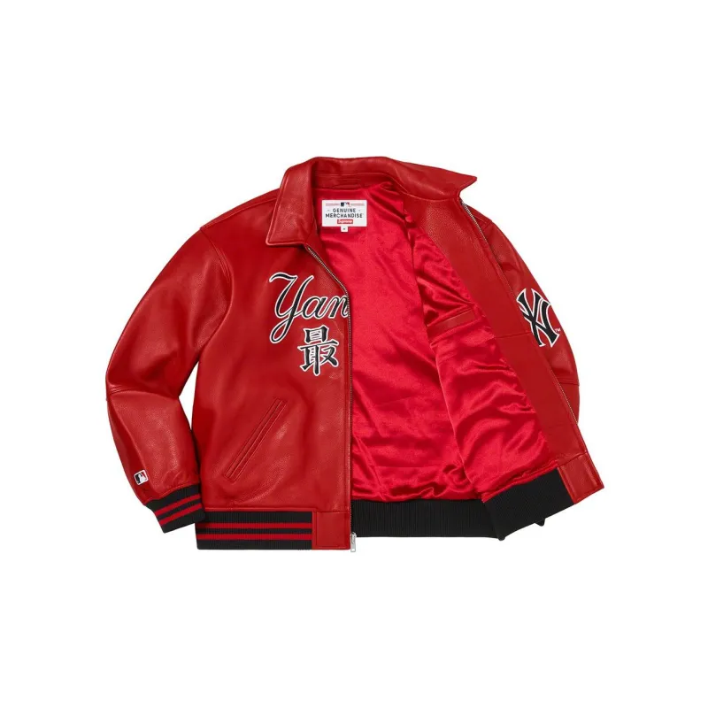 Supreme New York Yankees Kanji Leather Varsity Jacket-5