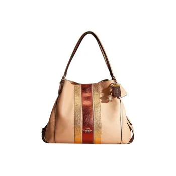 COACH Edie Pebbled Leather Portable Crossbody Bag Shoulder Bag Large Size Women's Beech Wood Color