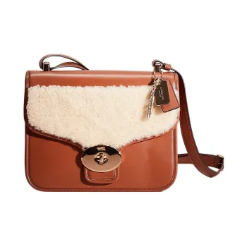 COACH Page Calfskin Portable Crossbody Bag Shoulder Bag Women's Brown & White