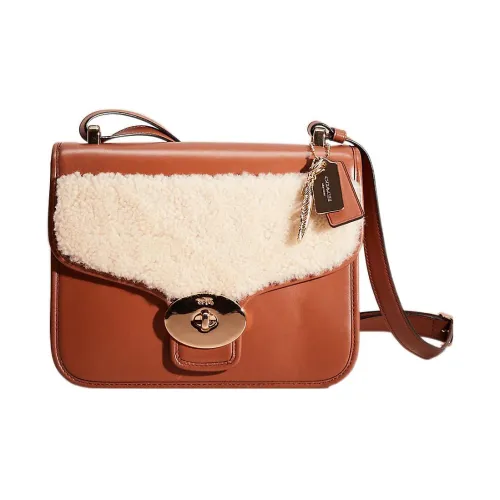 COACH Page Calfskin Portable Crossbody Bag Shoulder Bag Women's Brown & White
