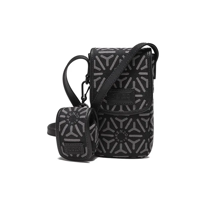 KENZO Fabric Earphone Case Crossbody Bag, Shoulder Bag With Cell Phone Pouch Unisex Dusty Gray-0