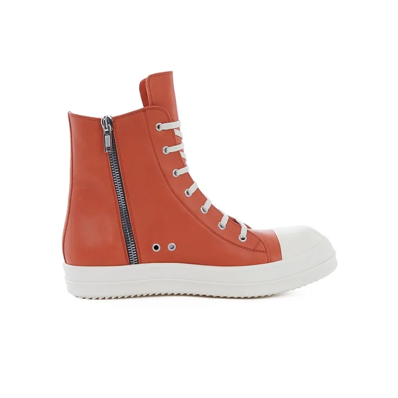 RICK OWENS/RO Cortina Grease Mid Top Stylish Skateboarding Shoes Men's Orange-1
