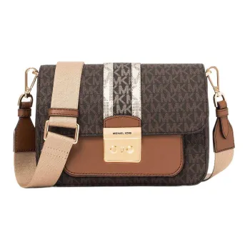 MICHAEL KORS Sloan Coated Canvas Messenger Bag, Shoulder Bag, Crossbody Bag Medium Size Women's Brown & Umber