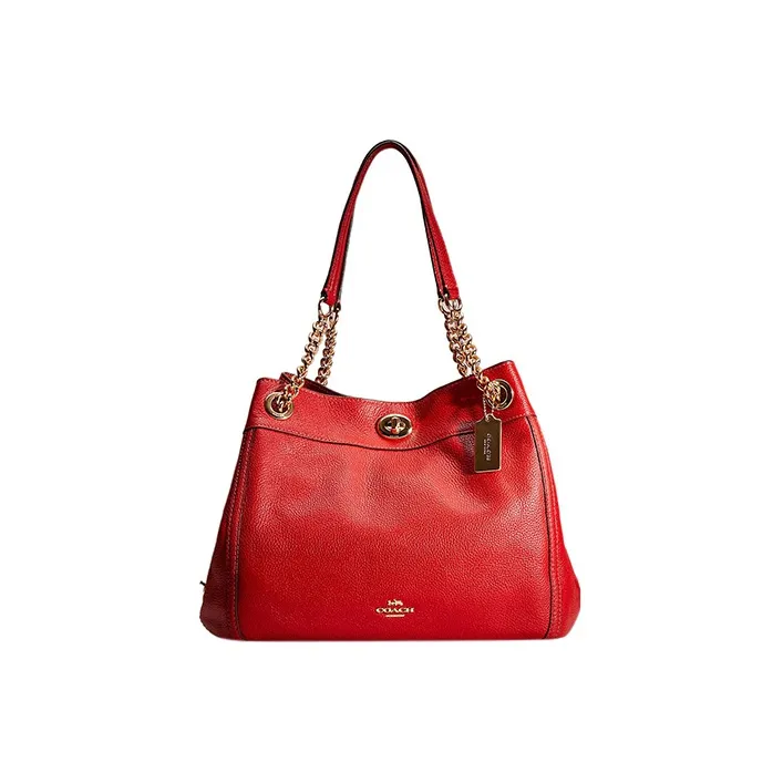 COACH Edie Pebbled Leather Handbag Shoulder Bag Women's Red-0