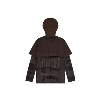 Givenchy Layered Long Sleeve Graphic T Shirt With Balaclava