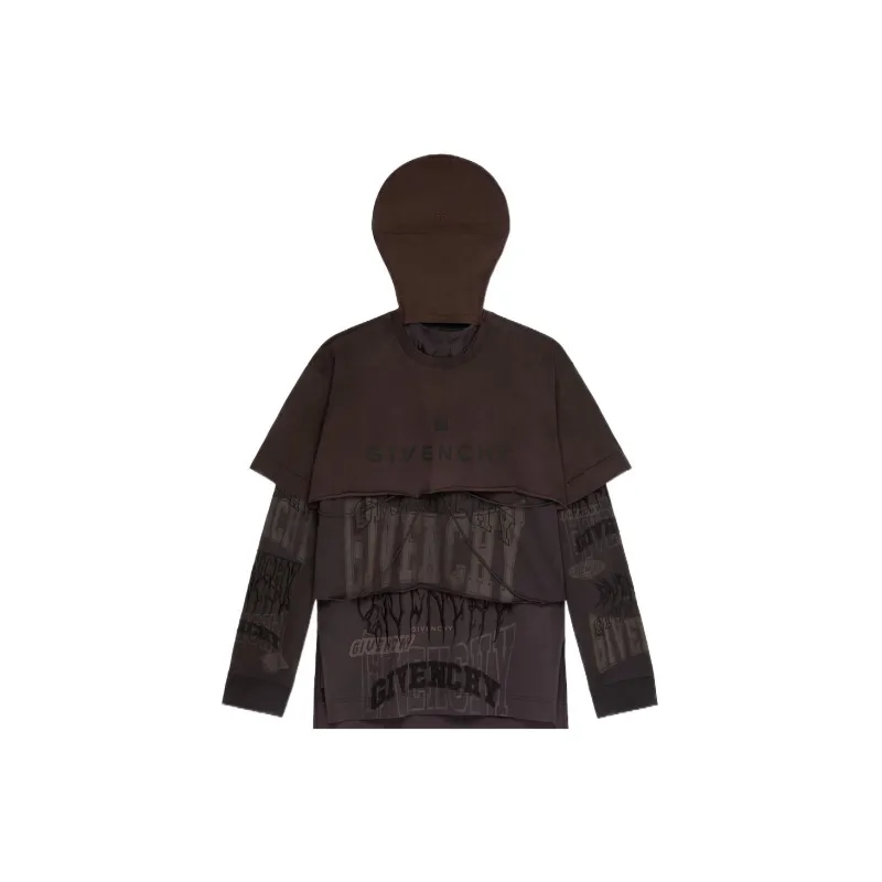 Givenchy Layered Long Sleeve Graphic T Shirt With Balaclava-0