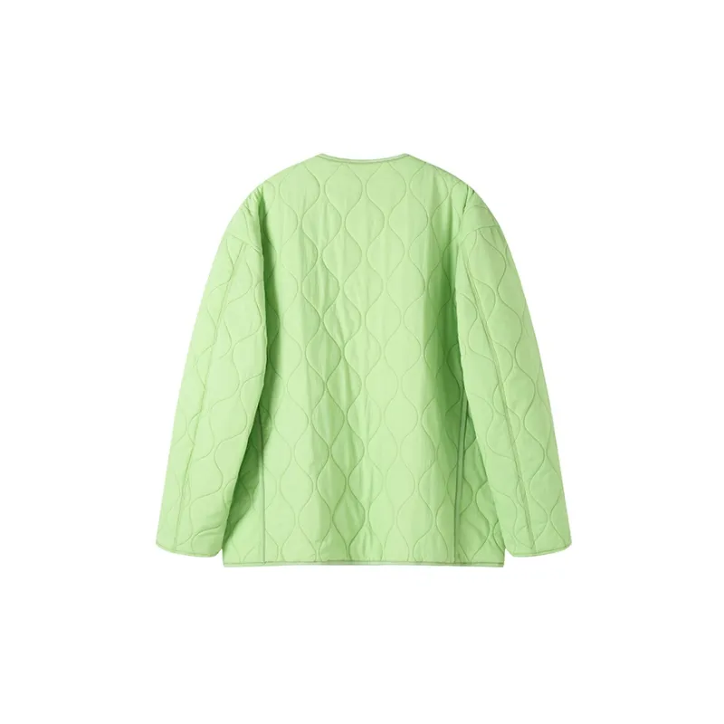 YOSHIYOYI Collarless Loose Fit Puffer Jacket Unisex Neon Green-1