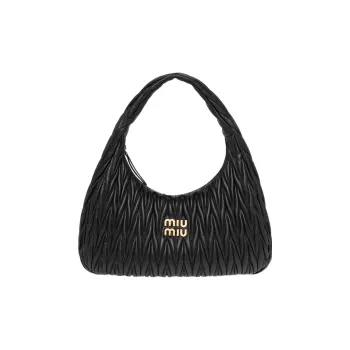 MIU MIU Nappa Leather Hobo Bag Handbag Women's Black