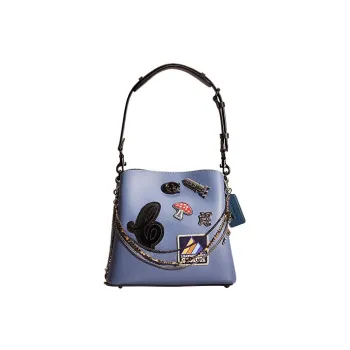 COACH Willow Glossy Pebbled Leather Bucket Bag Handbag Shoulder Bag Crossbody Bag Medium Size Women's Washable Blue
