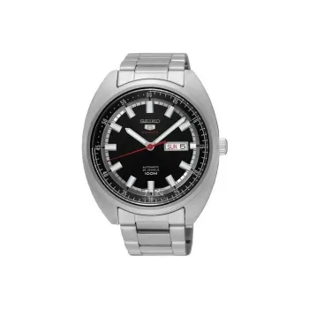 SEIKO Seiko5 Automatic Mechanical Movement Stainless Steel Strap Watch 44mm Men's Watches Black Dial