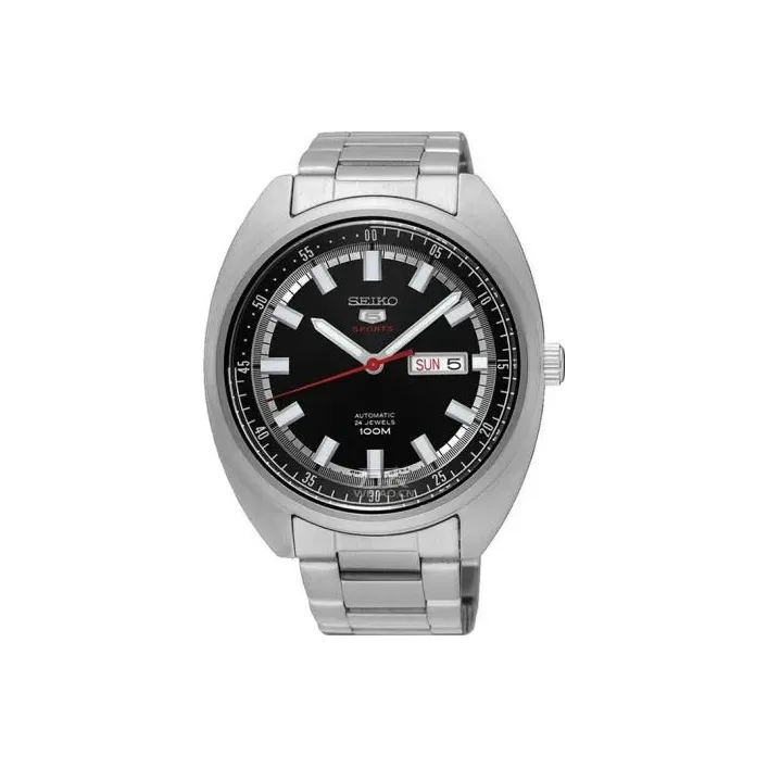 SEIKO Seiko5 Automatic Mechanical Movement Stainless Steel Strap Watch 44mm Men's Watches Black Dial-0
