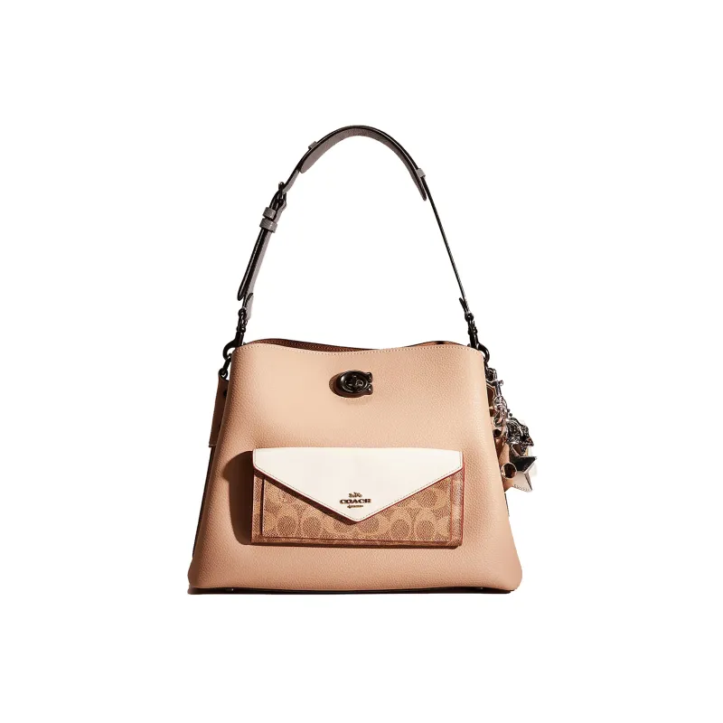 COACH Willow Polished Pebbled Leather Portable Crossbody Bag, Shoulder Bag Tubas Women's Taupe-0