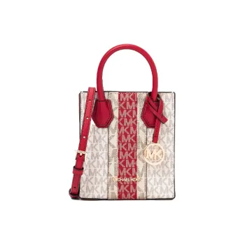 MICHAEL KORS Mercer Coated Canvas Handbag Shoulder Bag Crossbody Bag Extra Small Women's White/Red