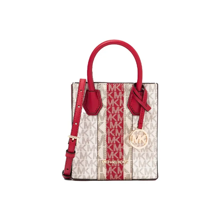 MICHAEL KORS Mercer Coated Canvas Handbag Shoulder Bag Crossbody Bag Extra Small Women's White/Red-0