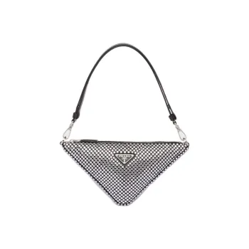 PRADA Triangle Faux Crystal Satin Fabric One Shoulder Handbags Mini Women's Black