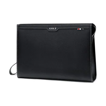 GOLF Top Grain Cow Leather Envelope Bag Wallet Card Holder Clutch Large Size Men's Black