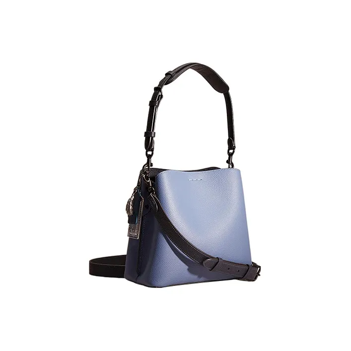 COACH Willow Glossy Pebbled Leather Bucket Bag Handbag Shoulder Bag Crossbody Bag Medium Size Women's Washable Blue-1