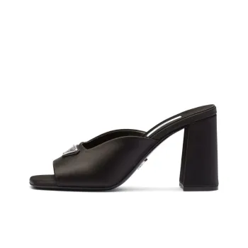 PRADA Enamel Triangle Logo 85mm High-heel Satin Slides