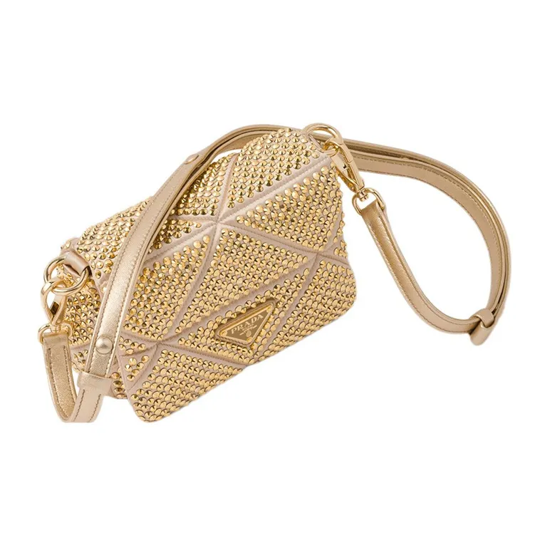 PRADA Satin Crossbody Bag Shoulder Bag Women's Gold-1