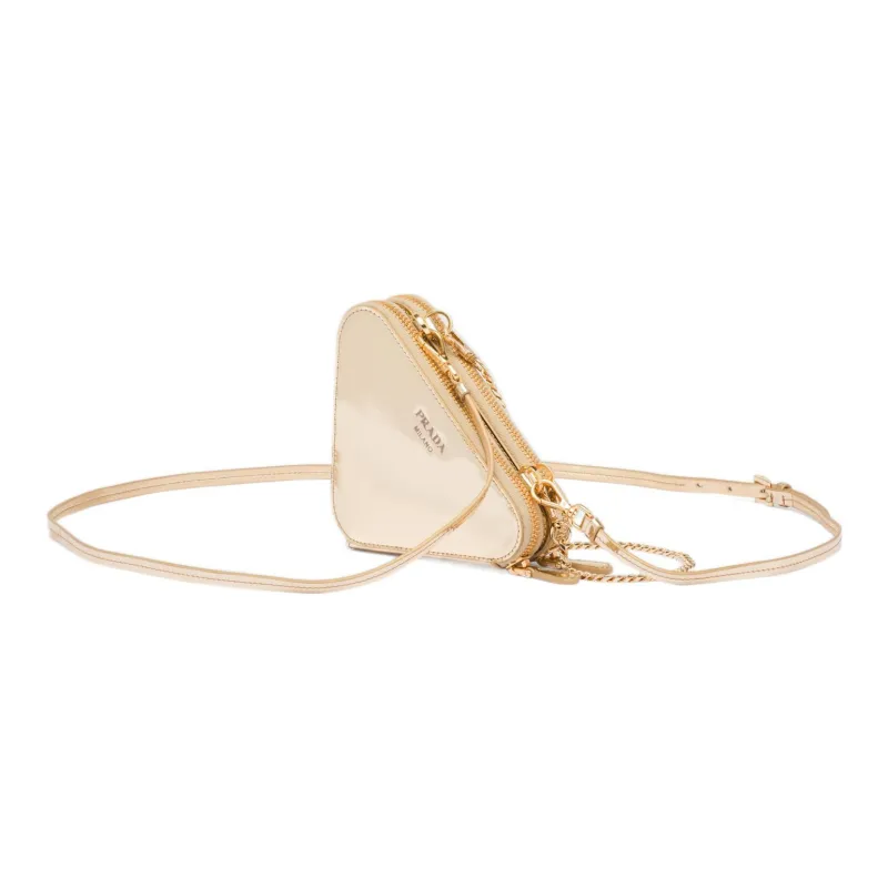 PRADA Leather One Shoulder Crossbody Clutches Mini Women's Gold-2