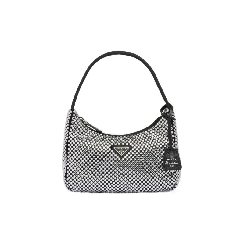 PRADA Satin Fabric Hobo Bag Shoulder Bag Handbag Shoulder Bag Mini Women's Black-0