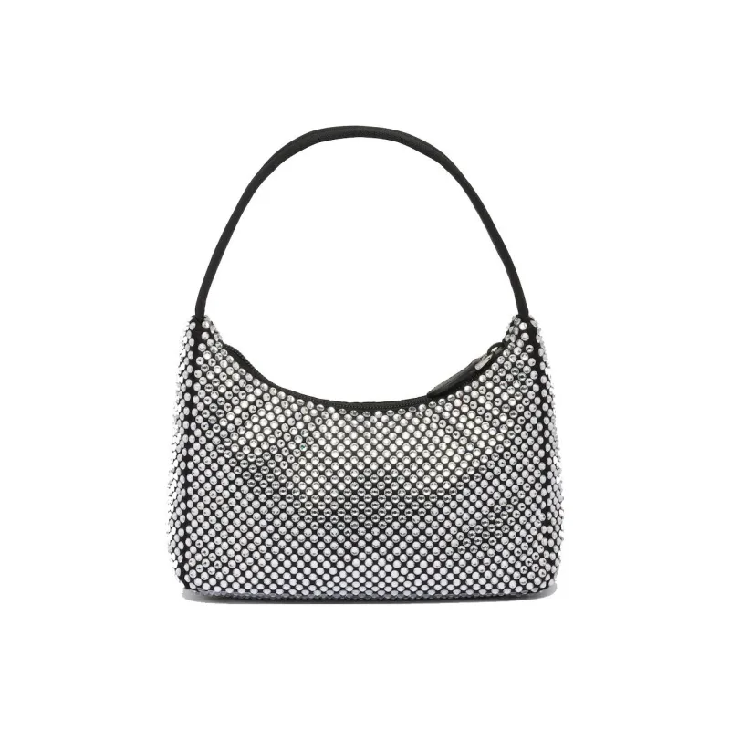 PRADA Satin Fabric Hobo Bag Shoulder Bag Handbag Shoulder Bag Mini Women's Black-1