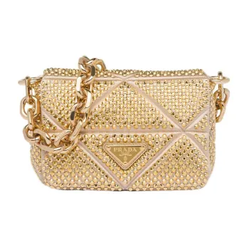 PRADA Satin Crossbody Bag Shoulder Bag Women's Gold