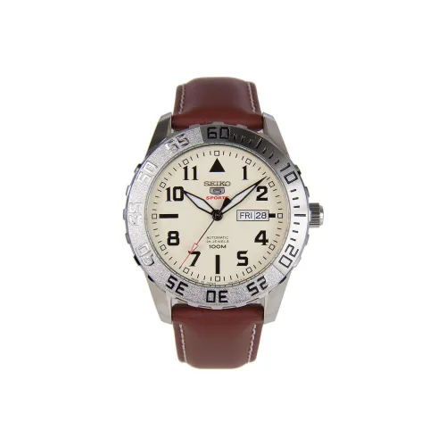 SEIKO Seiko5 Automatic Mechanical Movement Leather Strap Watch 40mm Men's Watches Yellow Watch Dial