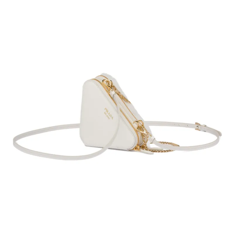 PRADA Shearling Bonded Leather One Shoulder Crossbody Clutches Mini Women's White-2