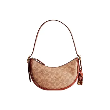 COACH Luna Coated Canvas With Calfskin Handbag Shoulder Bag Large Size Women's Tan & Rust