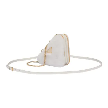 PRADA Shearling Bonded Leather One Shoulder Crossbody Clutches Mini Women's White