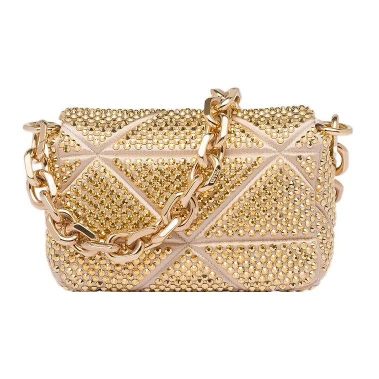 PRADA Satin Crossbody Bag Shoulder Bag Women's Gold-4