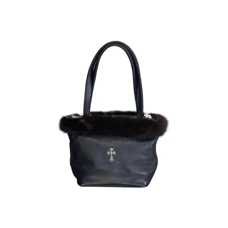 Chrome Hearts Litchi Grain Leather Tote Bag Shopping Bag Shoulder Bag Handbag Women's Black-0