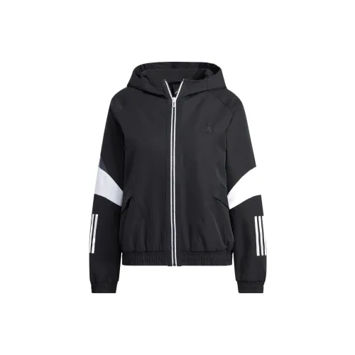 adidas Women'ss Logo Embroidered Striped Woven Jacket Black