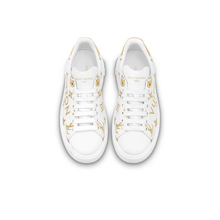 LOUIS VUITTON Time Out Sneakers 'White With Gold Monogram' Women's-4