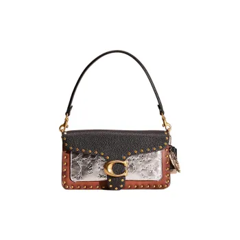 COACH Tabby Grain Leather With Suede And Calfskin Handbag, Shoulder Bag Regular Women's Black & Silver & Brown