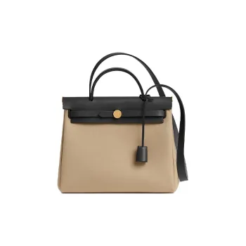 HERMES Herbag Zip Canvas With Leather Handbag, Shoulder Bag, Crossbody Bag Women's Trench Coat Beige Black